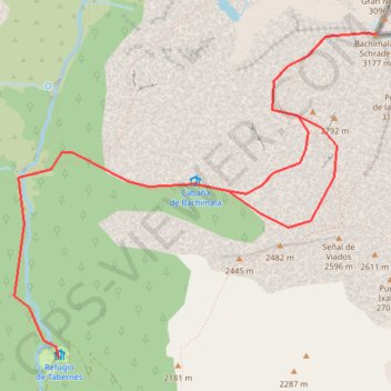 Trace GPS Pic Schrader depuis le refuge de Tabernés, itinéraire, parcours