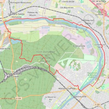 Trace GPS Maisons-Laffitte, entre Seine et forêt de Saint-Germain-en-Laye, itinéraire, parcours