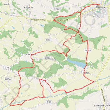 Trace GPS Rieumes-Savères-Pouy de Touges-Lautignac, itinéraire, parcours
