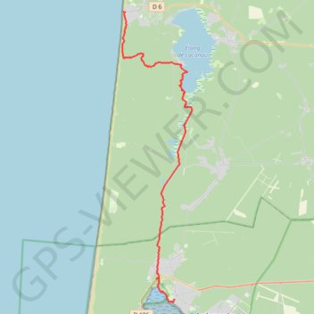 Trace GPS Compostelle - Voie du littoral - Lacanau Océan - Arès, itinéraire, parcours