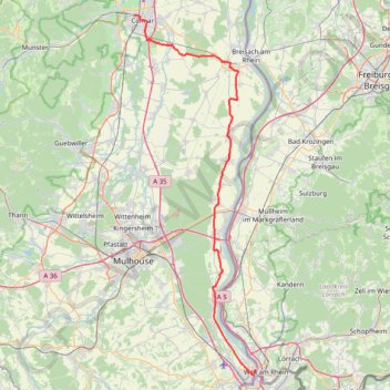 Trace GPS Huningue Colmar, itinéraire, parcours