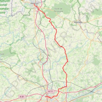 Trace GPS Voie 2ème DB : La Chapelle-St-Aubin - Mézières-sur-Ponthouin - Alençon, itinéraire, parcours