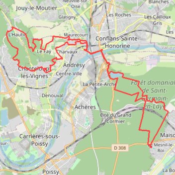 Trace GPS 41 km et 486 m La Stèle des aviateurs et le Centre astronomique des Yvelines CAY à Triel, itinéraire, parcours