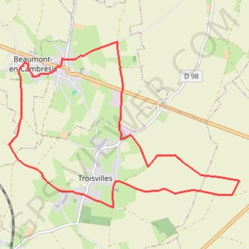 Trace GPS En partant de Beaumont-en-Cambresis, itinéraire, parcours