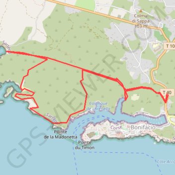 Trace GPS Corse, Bonifacio, Cala di Paraguano, itinéraire, parcours