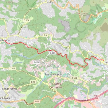 Trace GPS Vallée de la Brague, itinéraire, parcours
