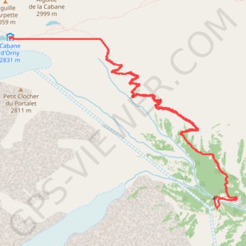 Trace GPS Cabane d'Orny par le vallon d'Arpette de saleina, itinéraire, parcours