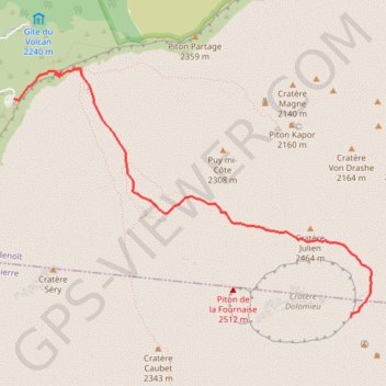 Trace GPS RandoPitons.re #1254 - Le Piton de la Fournaise depuis le Pas de Bellecombe (circuit 2018), itinéraire, parcours