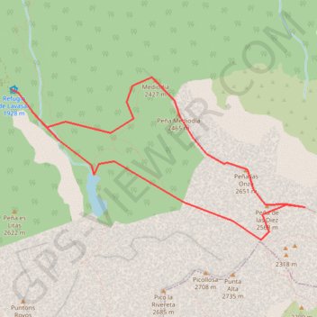 Trace GPS Peña de las Once depuis le refuge de Lavasar, itinéraire, parcours