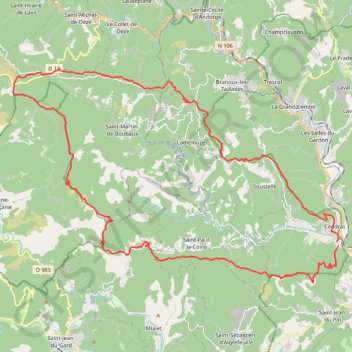 Trace GPS Tour de la Vallée du Galeizon (Gard-Lozère), itinéraire, parcours