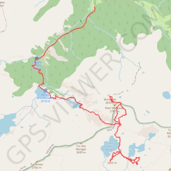 Trace GPS Lacs d'Aigüestortes J5 ascension du Montardo et retour par restanca, itinéraire, parcours