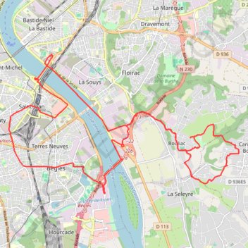 Trace GPS Boucle Bordeaux Bouliac, itinéraire, parcours
