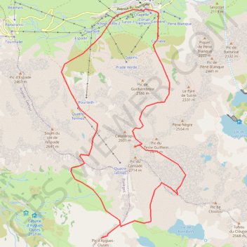 Trace GPS Pics des Quatre Termes et d'Aygues-Cluses depuis la Mongie, itinéraire, parcours