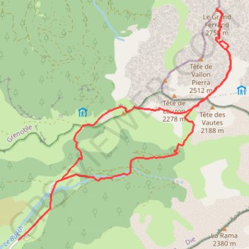 Trace GPS Grand Ferrand depuis La Jarjatte, itinéraire, parcours