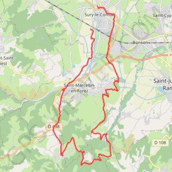Trace GPS Marche de Sury-le-Comtal - Les Marcheurs Du Bord De Mare, itinéraire, parcours