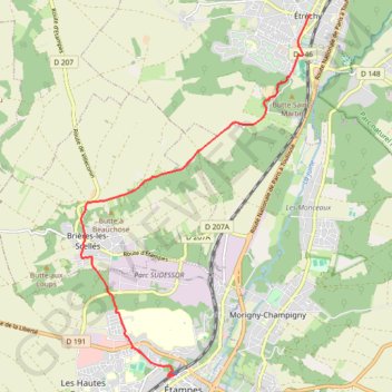 Trace GPS Etampes - de la tour Guinette à la ferme Roussay, itinéraire, parcours