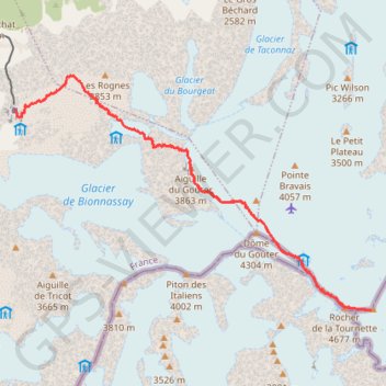 Trace GPS Mont Blanc par la voie normale du Goûter, itinéraire, parcours