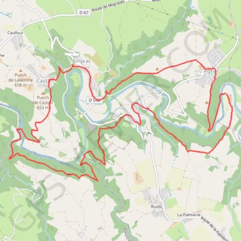 Trace GPS Autour de l'Aveyron de Agnac à Ampiac, itinéraire, parcours