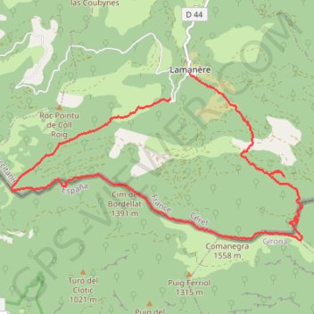 Trace GPS Baga de Bordellat, Comanegra en circuit depuis Lamanère, itinéraire, parcours