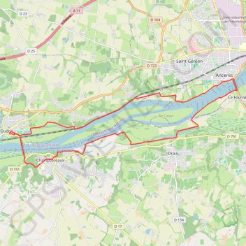 Trace GPS Les bords de Loire entre Oudon et Ancenis, itinéraire, parcours