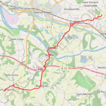 Trace GPS Bouillan - Saint-Antoine - Chemin de Compostelle, itinéraire, parcours