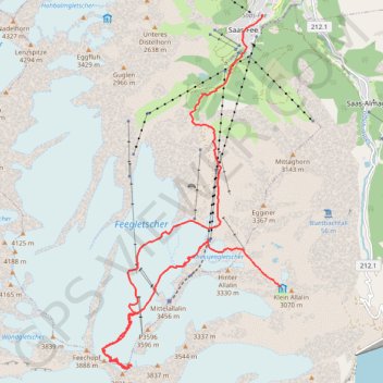Trace GPS Allalinhorn, itinéraire, parcours