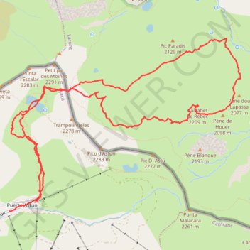 Trace GPS Caillabet de Rébec en circuit depuis Astun, itinéraire, parcours
