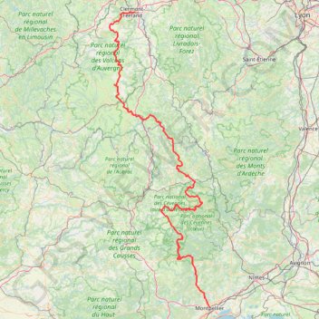 Trace GPS De Clermont-Ferrand à Montpellier à VTT, itinéraire, parcours