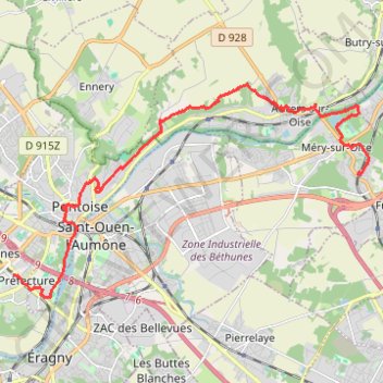 Trace GPS De Mery sur Oise à Cergy Pontoise, itinéraire, parcours