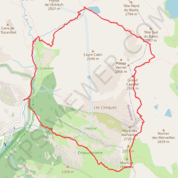 Trace GPS Mont du Grand Capelet (2935m) par le Pont du Countet msrzxgr + variante, itinéraire, parcours