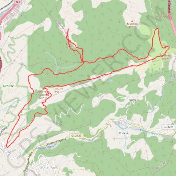 Trace GPS Uzturre, Belabieta y Loatzo circular desde Tolosa (Urkieta), itinéraire, parcours