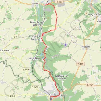 Trace GPS De Maisse a Malesherbes - rando Essonne au long cours, itinéraire, parcours