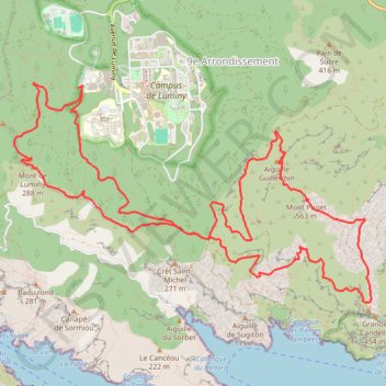 Trace GPS Marseille-Luminy - Mont Puget par brèche Guillemin, itinéraire, parcours