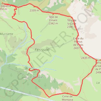Trace GPS Cirque de Férisson et Cime de la Valette de Prals, itinéraire, parcours