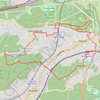 Trace GPS Ville d'Avray - promenade des trois communes, itinéraire, parcours