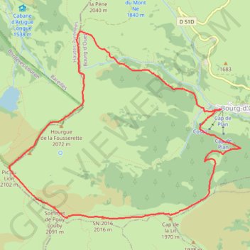 Trace GPS Pic du Lion depuis Bourg-d'Oueil, itinéraire, parcours