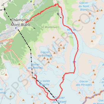 Trace GPS Massif du Mont-Blanc : Vallée Blanche, itinéraire, parcours