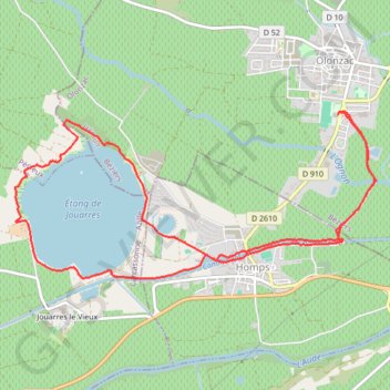 Trace GPS Olonzac, Homps et l'étang de Jouarres, itinéraire, parcours