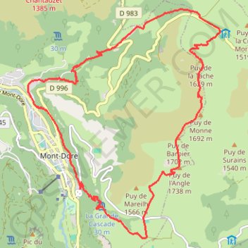 Trace GPS Cascades et puys de Mont-Dore, itinéraire, parcours