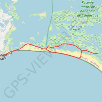 Trace GPS La digue des Saintes-Maries-de-la-Mer, itinéraire, parcours