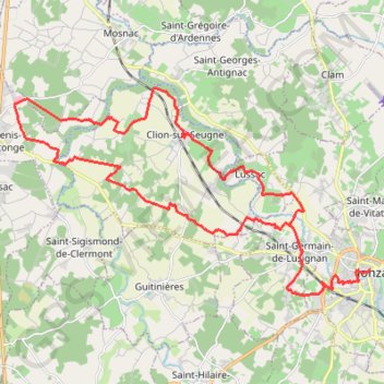 Trace GPS Jonzac boucles Seugne n°4 31 kms, itinéraire, parcours