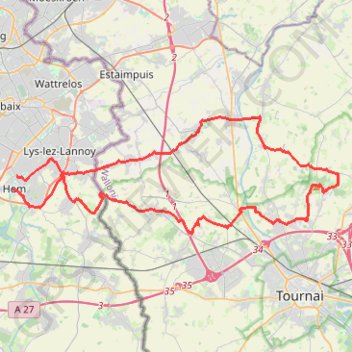 Trace GPS Lille Mont Saint-Aubert, itinéraire, parcours
