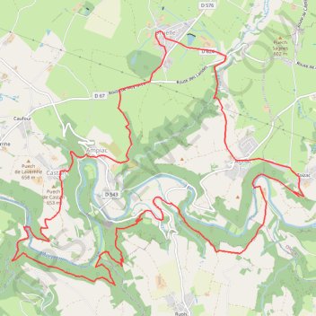 Trace GPS Druelle - Agnac - Castan - Ampiac, itinéraire, parcours