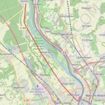Trace GPS Bâle / Huninge / Kembs, itinéraire, parcours