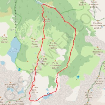 Trace GPS Pic d'en Beys et pic d'Ouxis depuis le Fanguil, itinéraire, parcours
