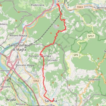 Trace GPS Via Francigena Aulla - Sarzana, itinéraire, parcours