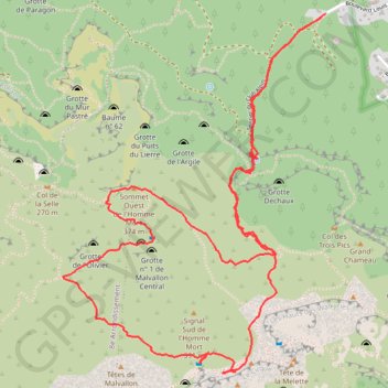 Trace GPS Malvallon Sud, Médian, Titou Ninou, sommet Ouest de l'Homme Mort, itinéraire, parcours