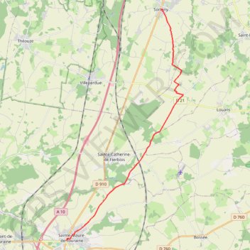 Trace GPS Chemin de Tours (de Sorigny à Sainte Maure de Touraine - variante), itinéraire, parcours