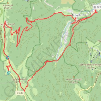 Trace GPS Mittlach, la grande Crête, Kolbenwasen, itinéraire, parcours