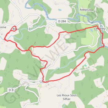 Trace GPS Circuit en Ardèche Riou, Pont de Monépia et Silhac, itinéraire, parcours